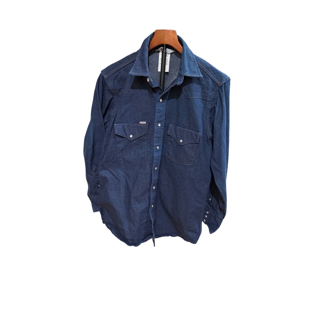 Vtg 90s Carhartt Denim Western Shirt Pearl Snap Blue USA Union 16 x 33 EUC Mint
